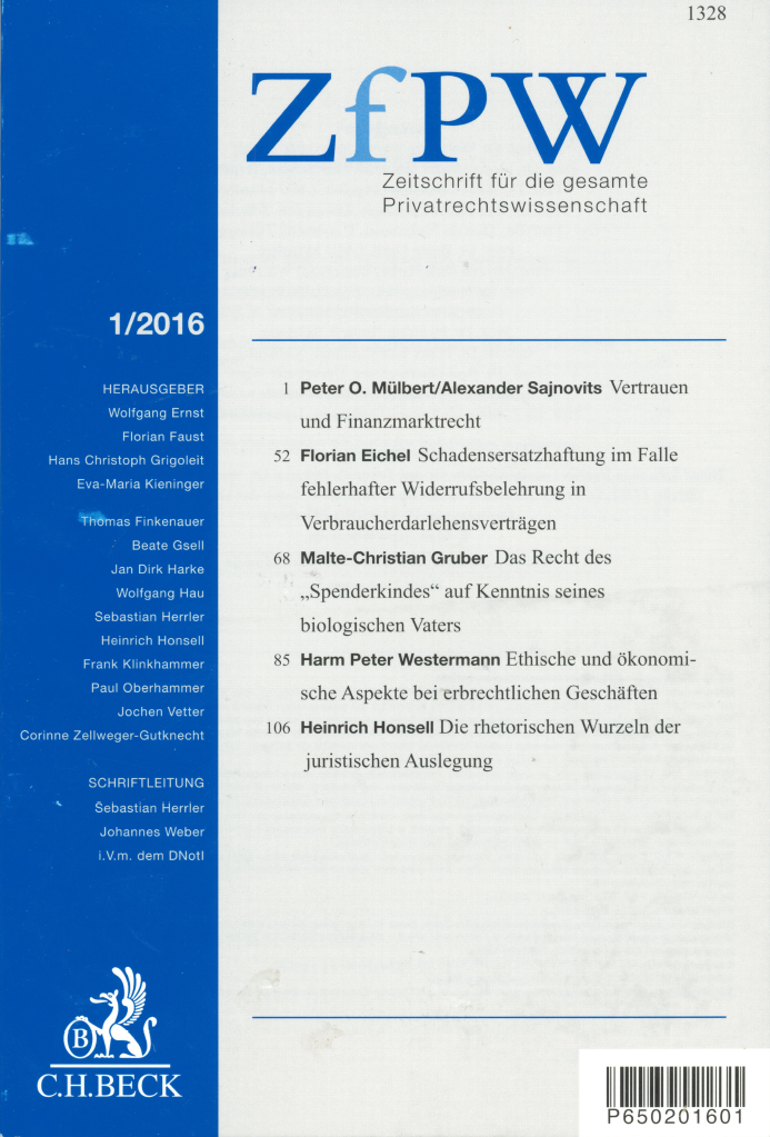 Inhaltsverzeichnis ZfPW 01/2016